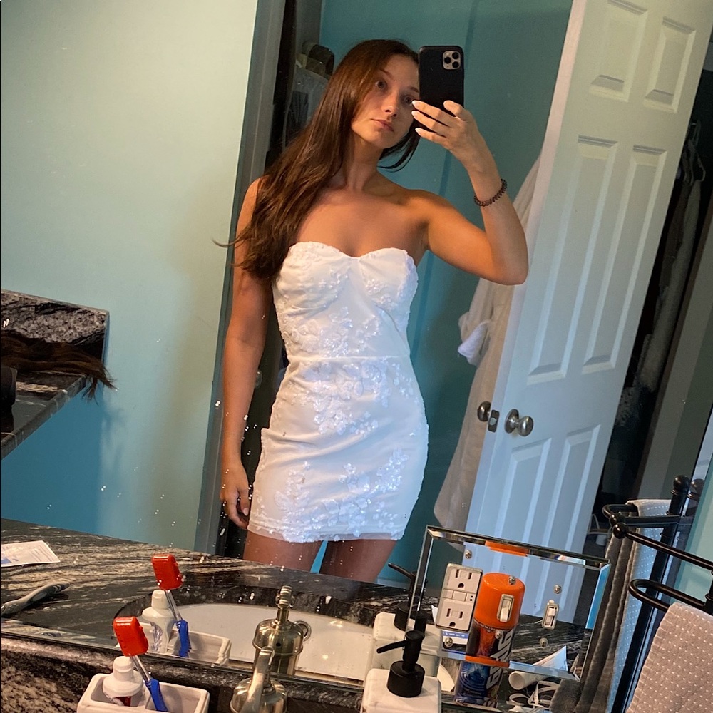 Revolve Superdown S white sequin Sandra strapless mini dress -new without tags